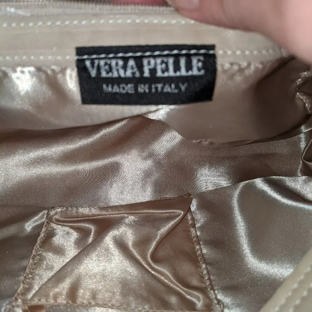 Vera Pelle Vintage Y2K Leather Baguette Hobo Bag Rivets Domed Rivets Light Tan